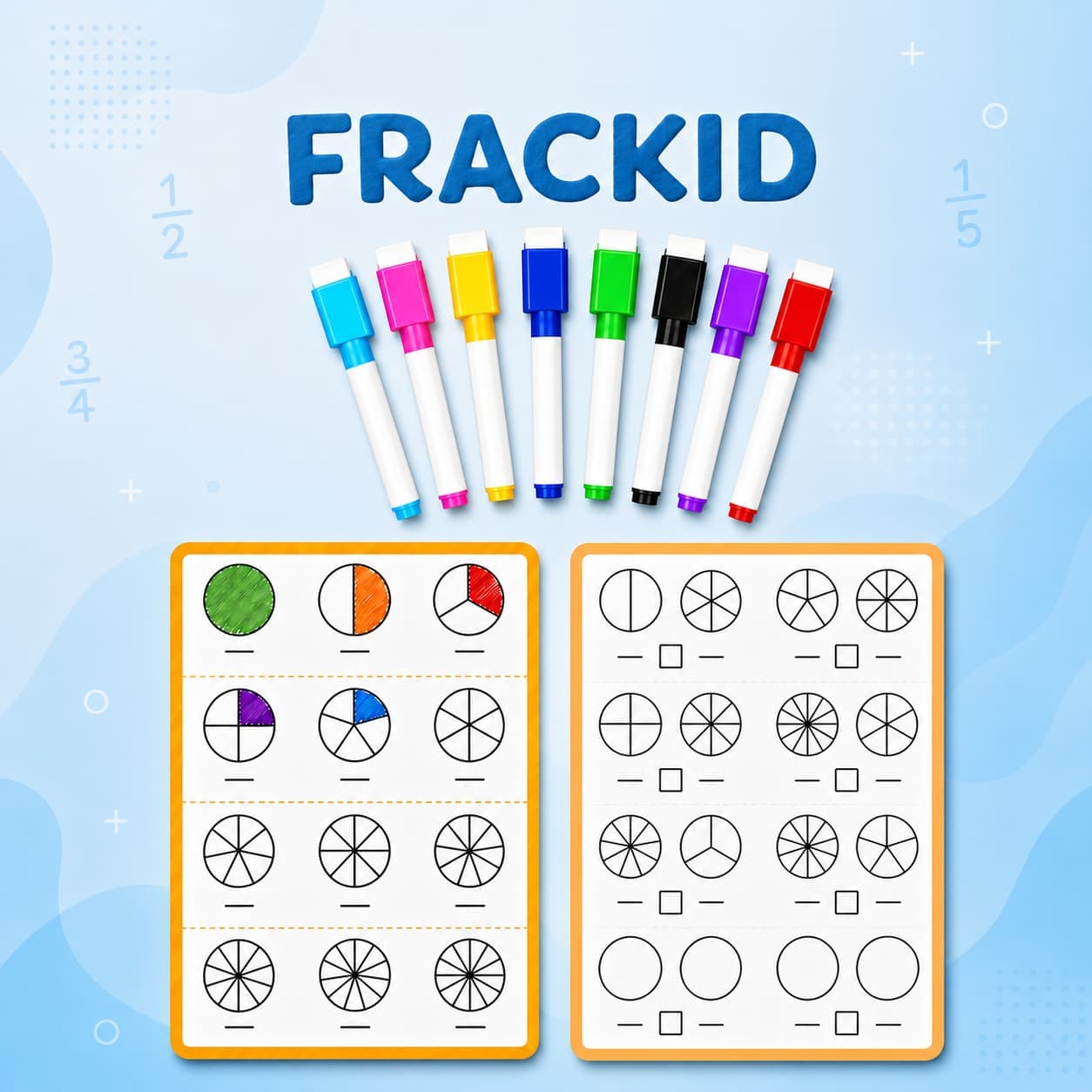 FracKid – karta ćwiczeń z ułamków (pisz i ścieraj)