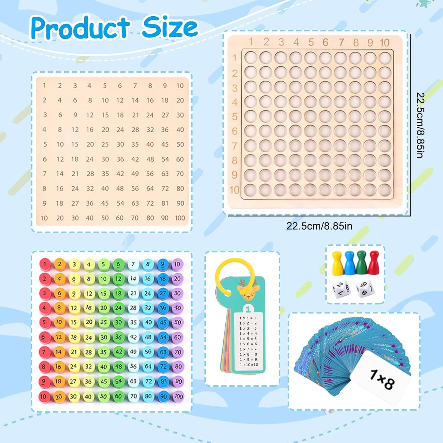 Zabawka edukacyjna tabliczka mnożenia drewniana kolorowe kółeczka