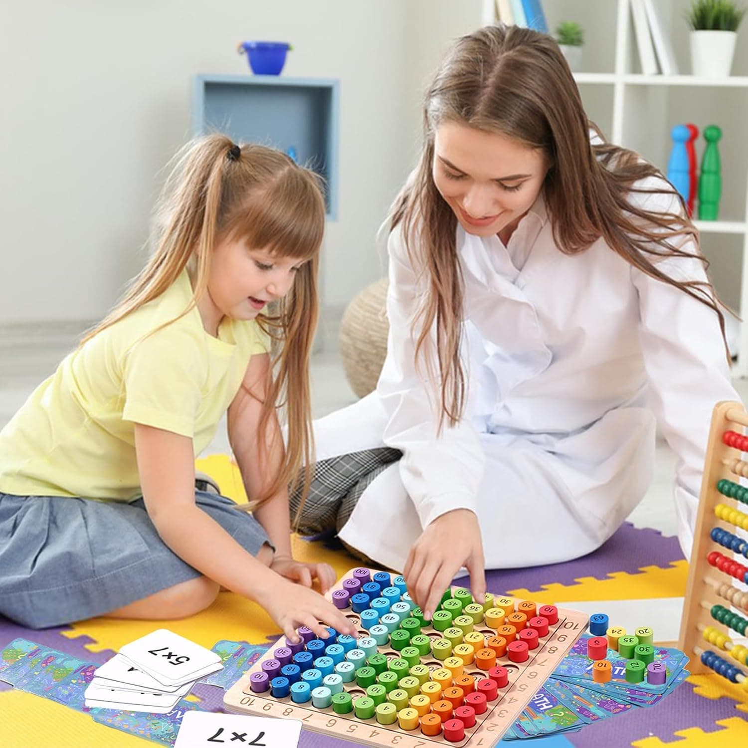 Zabawka edukacyjna tabliczka mnożenia drewniana kolorowe kółeczka