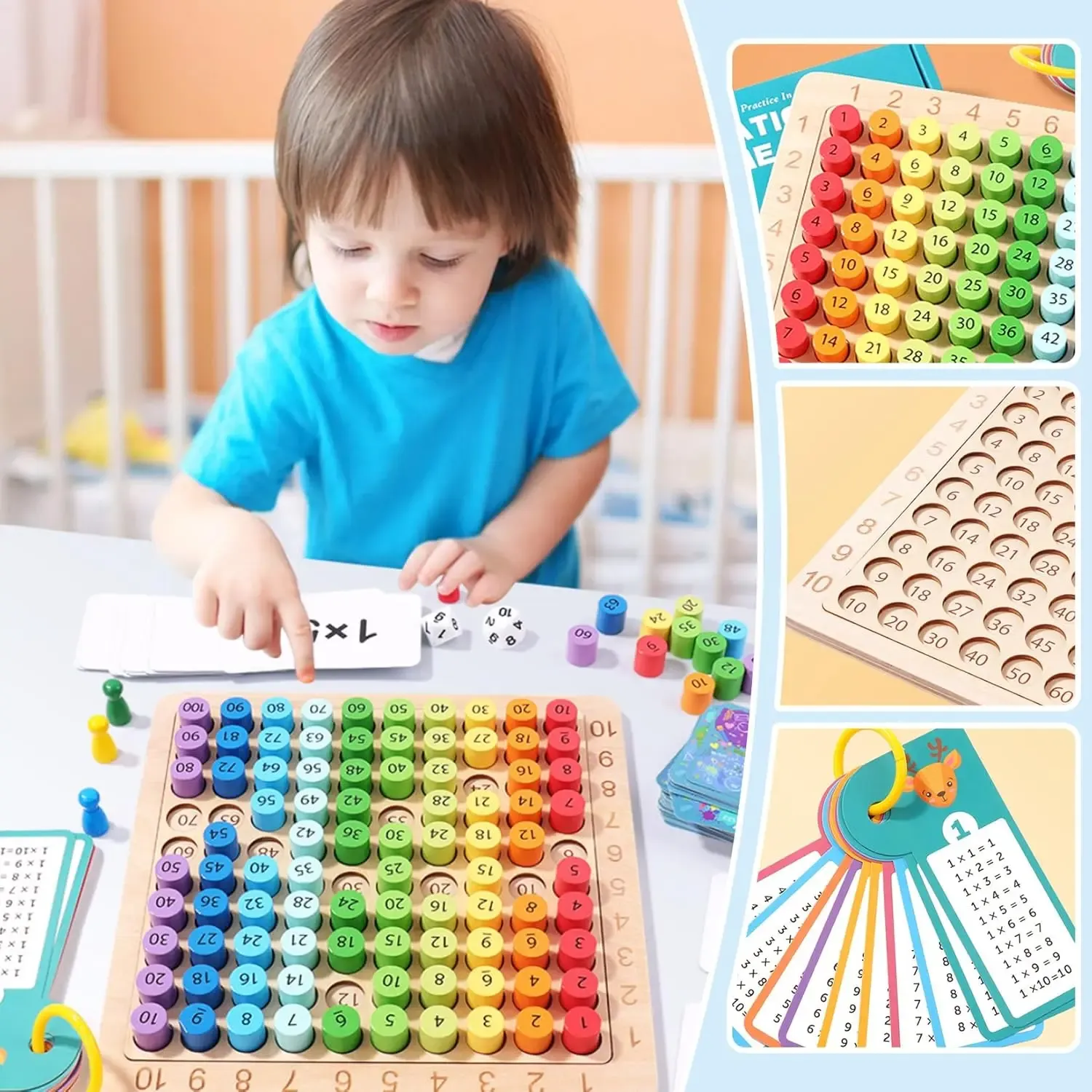 Gra edukacyjna tabliczka mnożenia drewniana kolorowe kółeczka