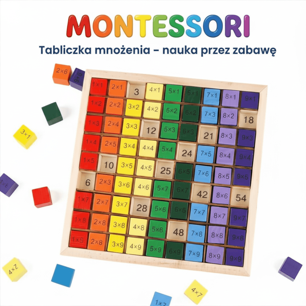 Drewniana Tabliczka Mnożenia - Edukacyjna  Zabawka Montessori