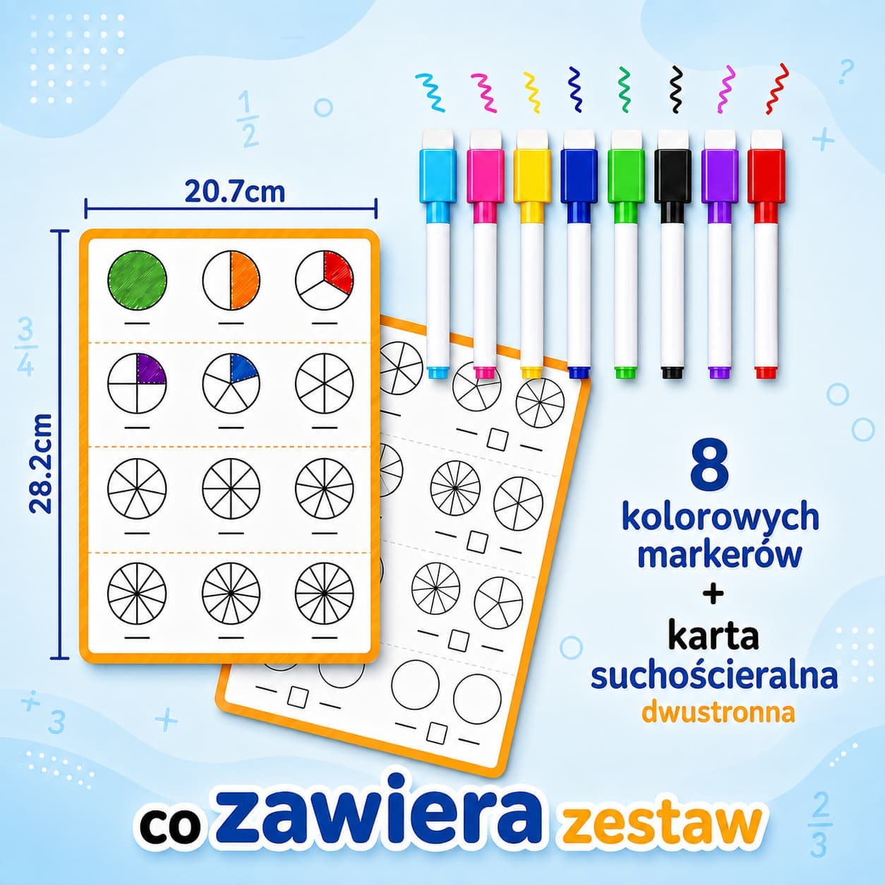 FracKid – karta ćwiczeń z ułamków (pisz i ścieraj)