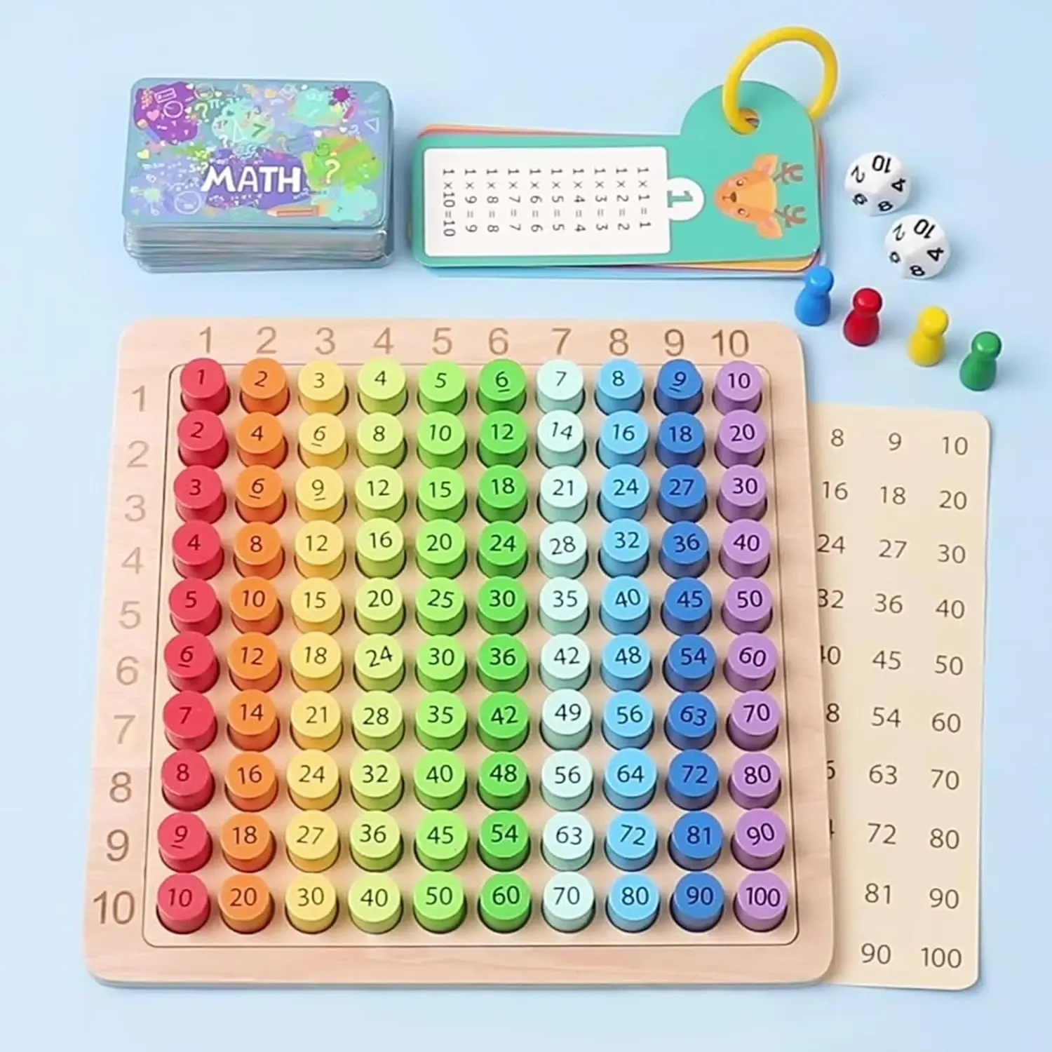 Gra edukacyjna tabliczka mnożenia drewniana kolorowe kółeczka